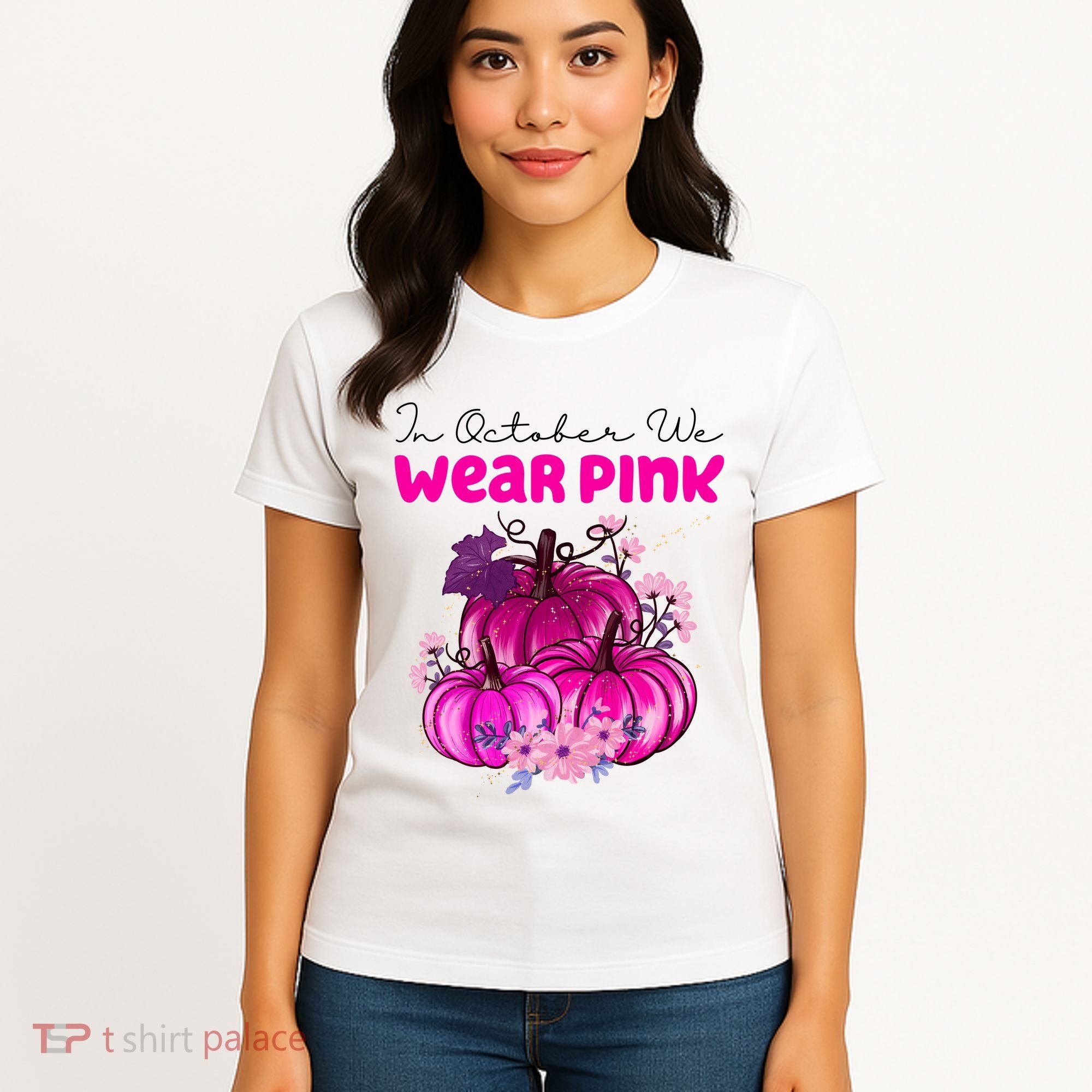 In October We Wear Pink Pumpkin Fall Women's T-Shirt