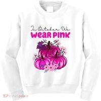 In October We Wear Pink Pumpkin Fall Kids Sweatshirt thumb 0