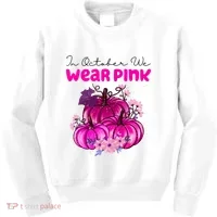 In October We Wear Pink Pumpkin Fall Kids Sweatshirt thumb 0
