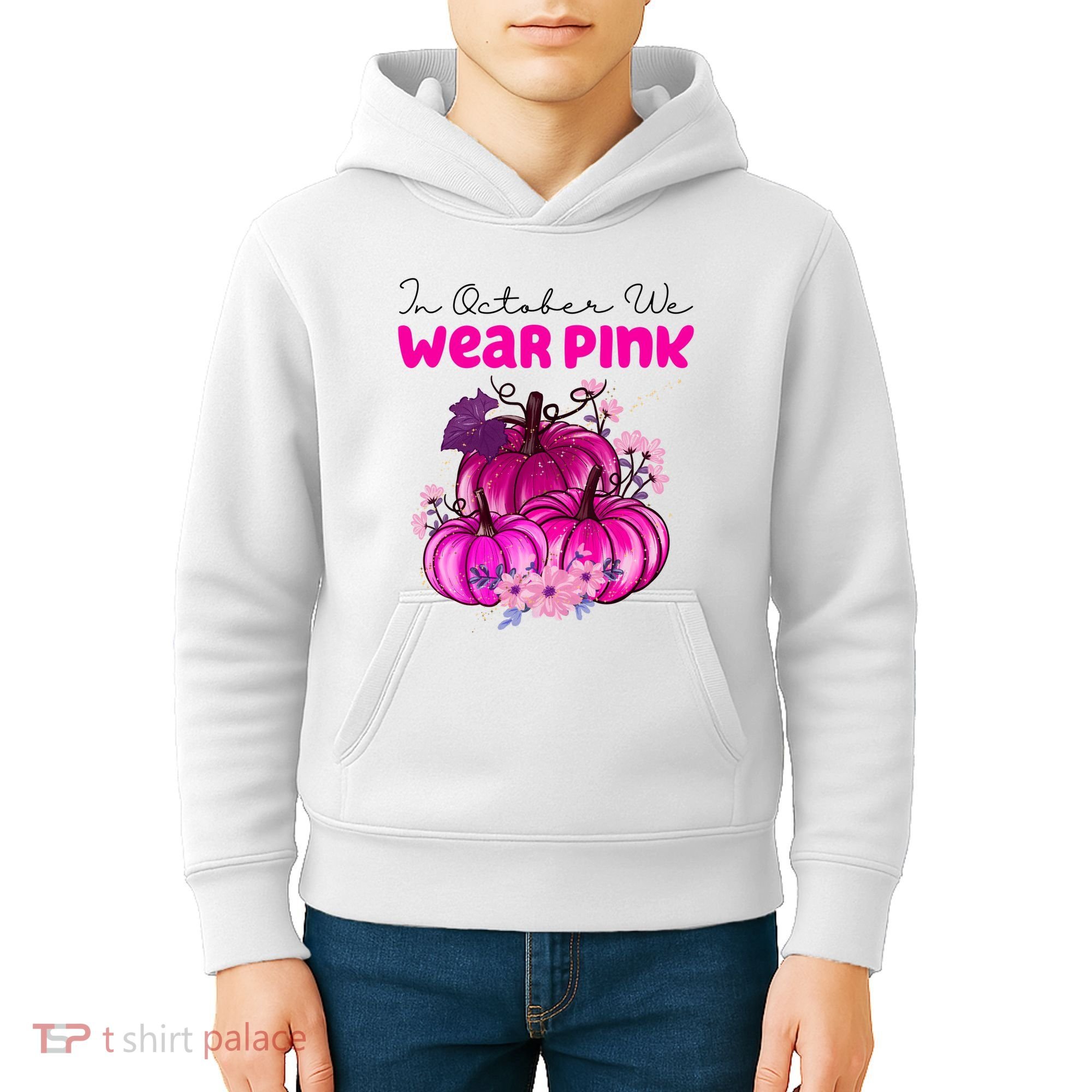 In October We Wear Pink Pumpkin Fall Kids Hoodie