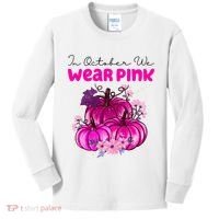 In October We Wear Pink Pumpkin Fall Kids Long Sleeve Shirt thumb 0