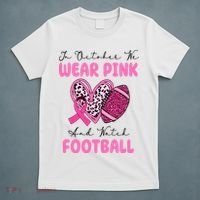 In October We Wear Pink And Watch Football Breast Cancer T-Shirt thumb 5