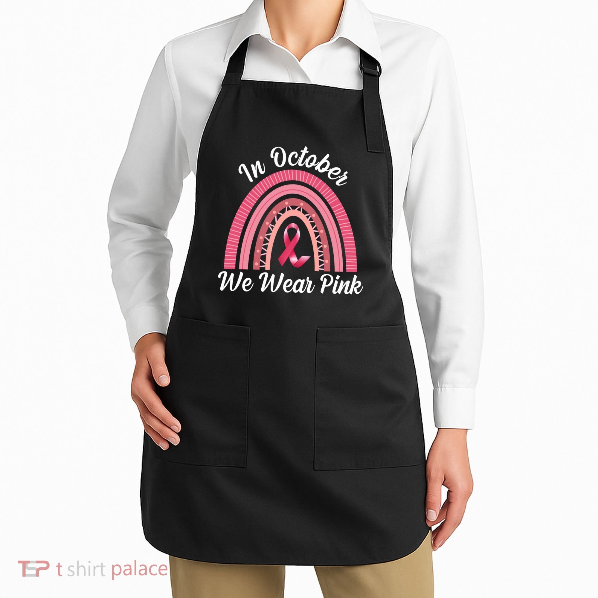 In October We Wear Pink Rainbow Ribbon Apron