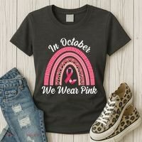 In October We Wear Pink Rainbow Ribbon Women's T-Shirt thumb 3