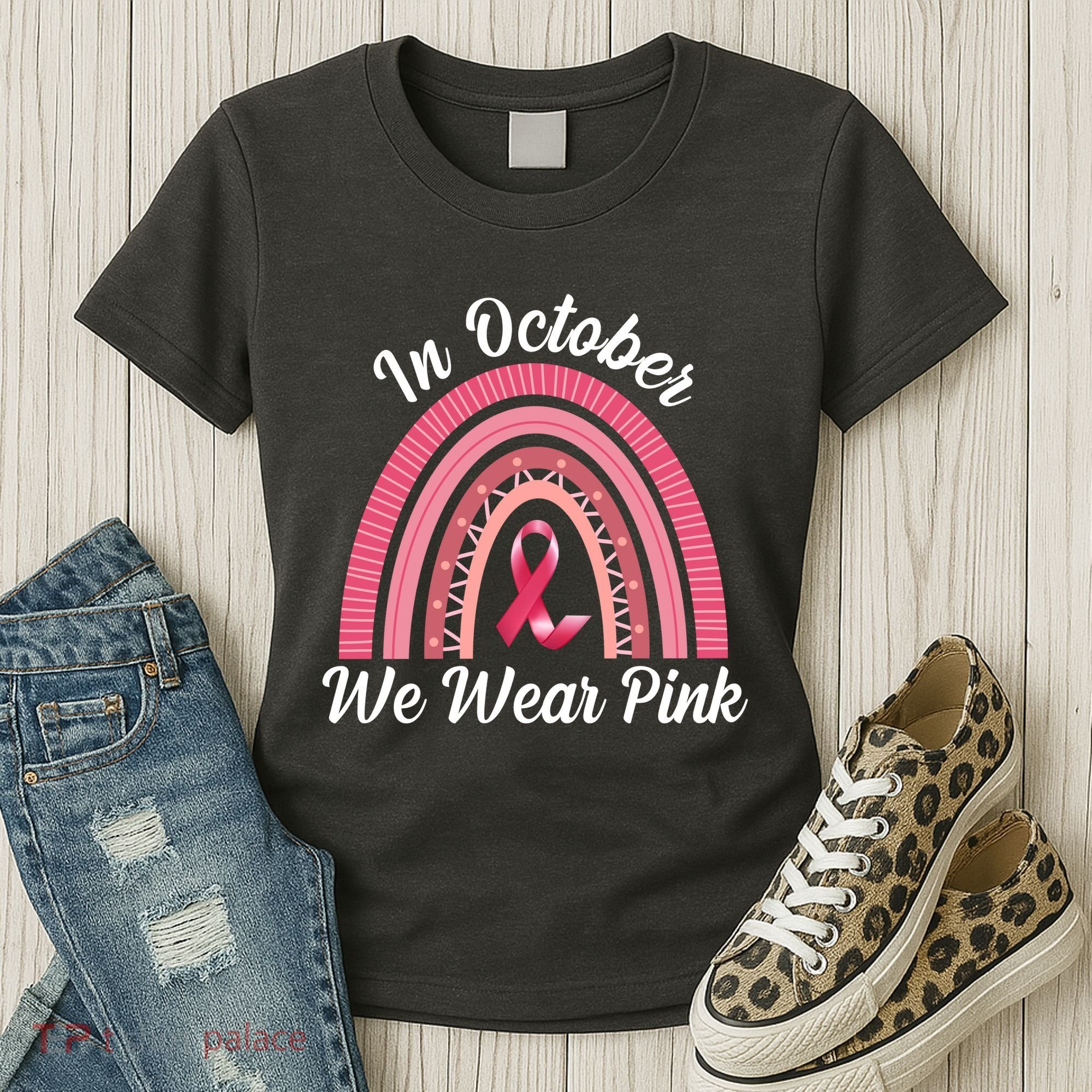 In October We Wear Pink Rainbow Ribbon Women's T-Shirt