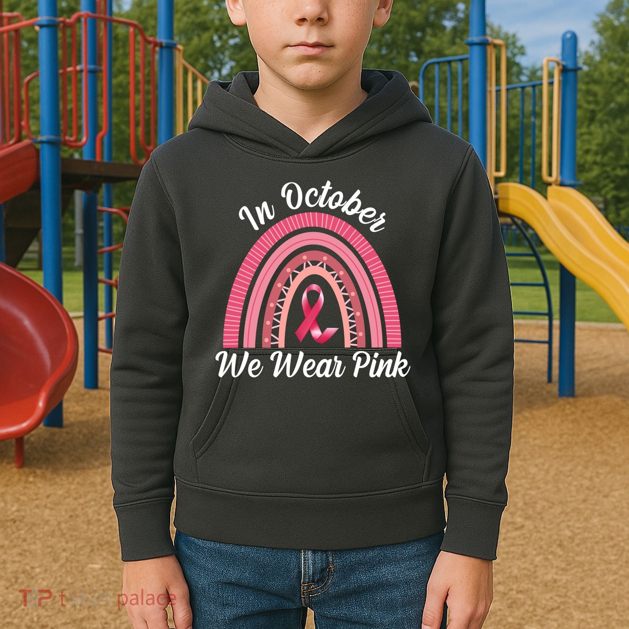In October We Wear Pink Rainbow Ribbon Kids Hoodie