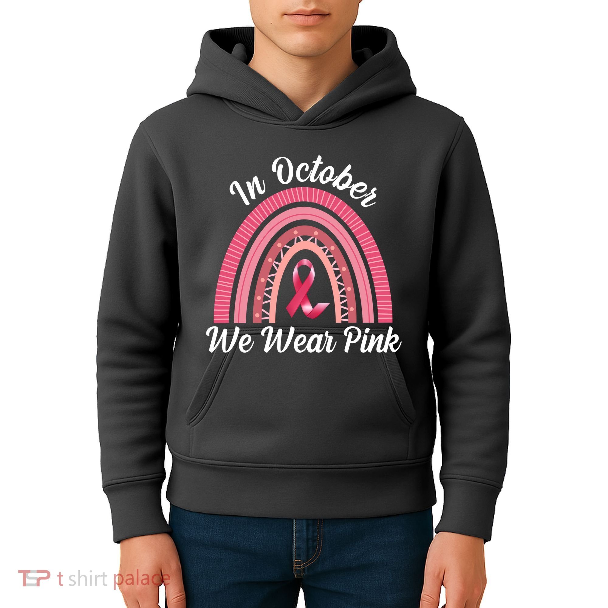 In October We Wear Pink Rainbow Ribbon Kids Hoodie