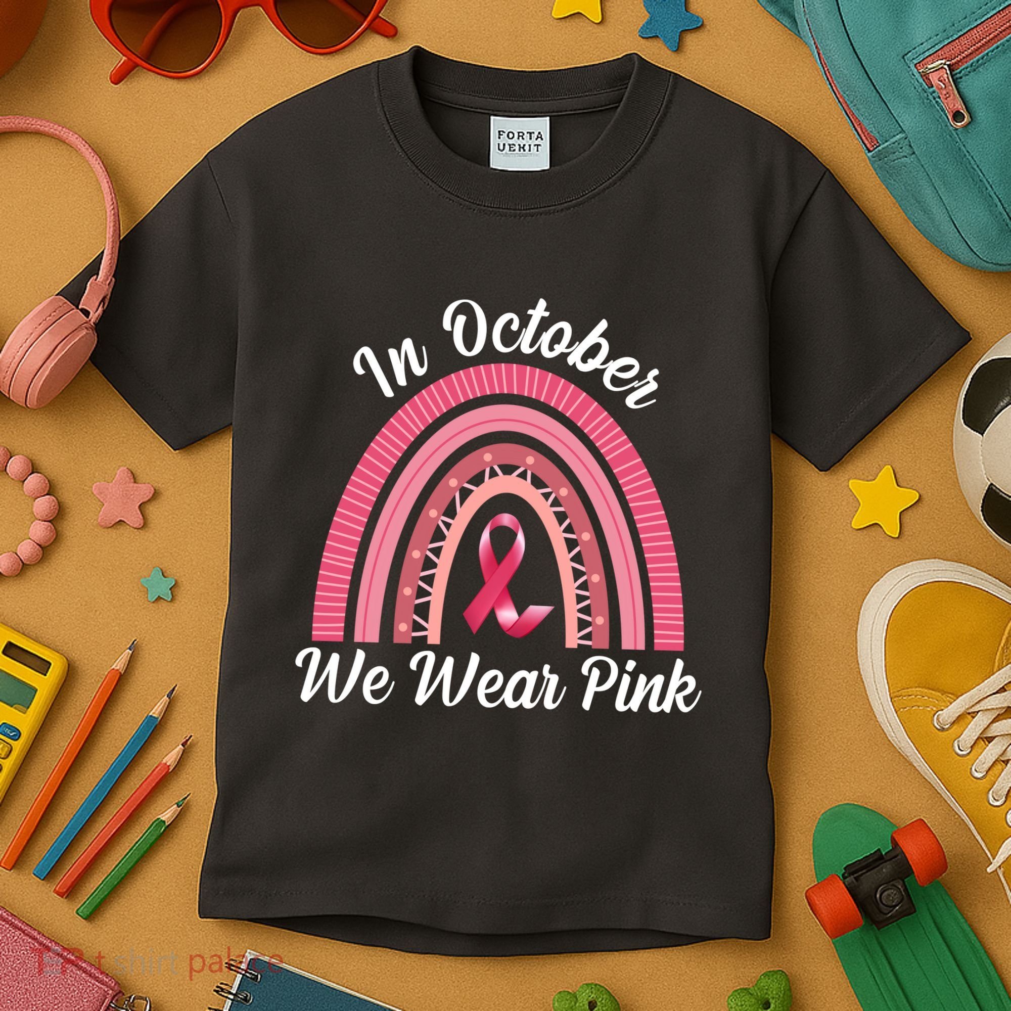 In October We Wear Pink Rainbow Ribbon Kids T-Shirt