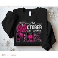 In October We Wear Pink Breast Cancer Pumpkin Sweatshirt thumb 2