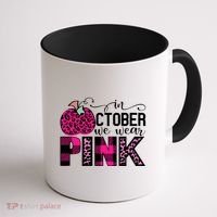 In October We Wear Pink Breast Cancer Pumpkin Coffee Mug thumb 1