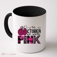 In October We Wear Pink Breast Cancer Pumpkin Coffee Mug thumb 0