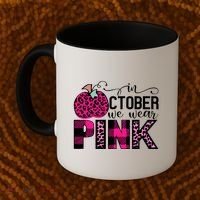 In October We Wear Pink Breast Cancer Pumpkin Coffee Mug thumb 2