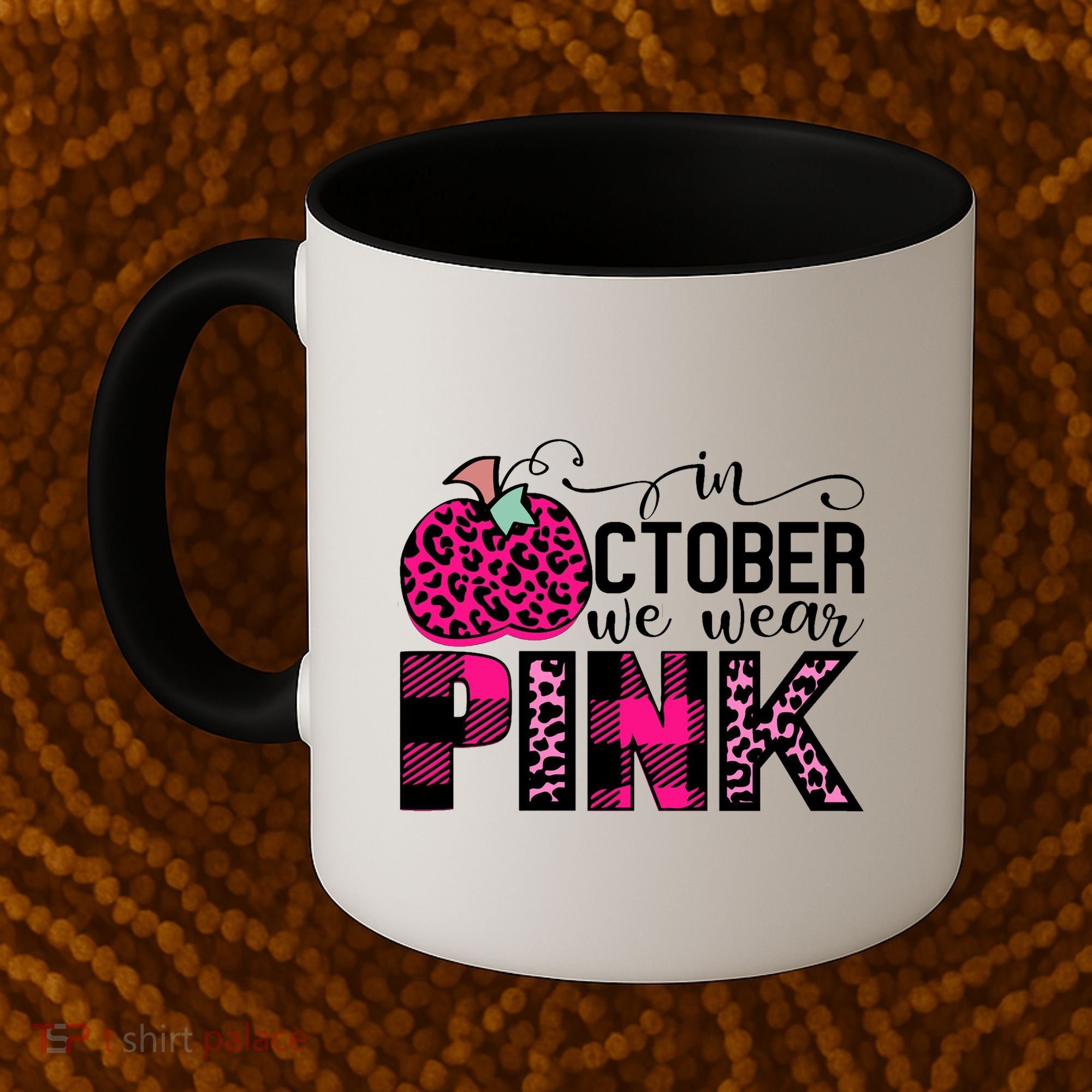 In October We Wear Pink Breast Cancer Pumpkin Coffee Mug