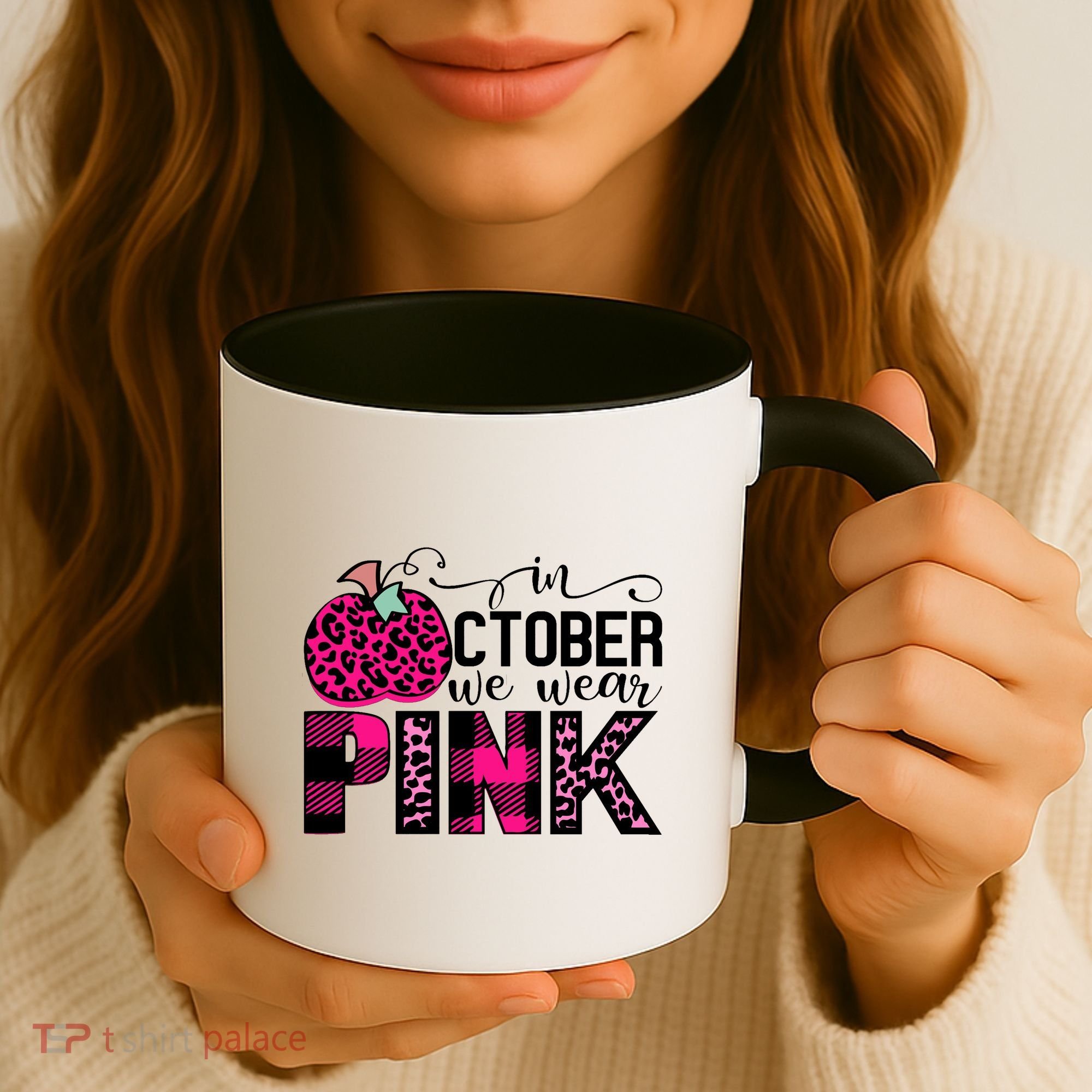 In October We Wear Pink Breast Cancer Pumpkin Coffee Mug