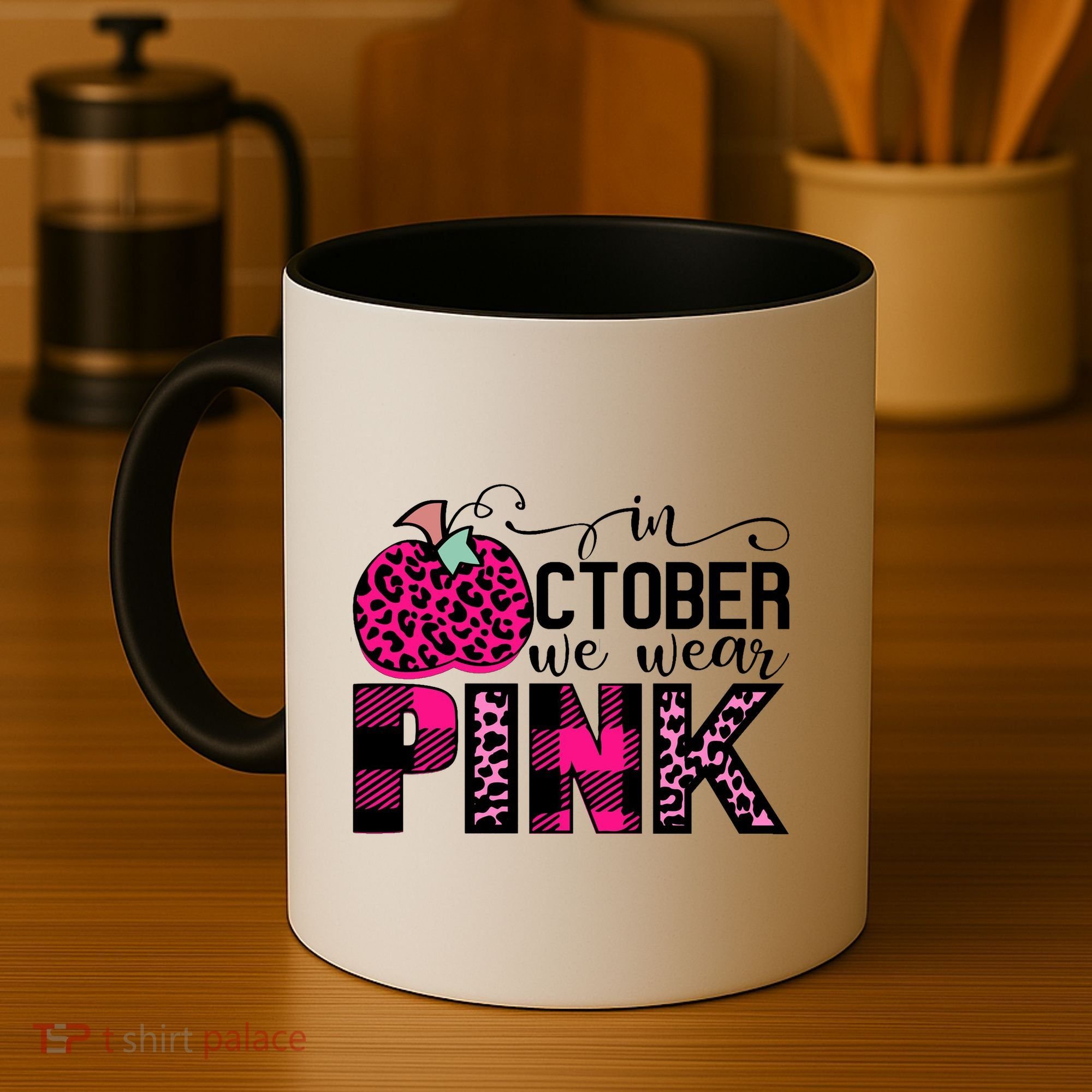 In October We Wear Pink Breast Cancer Pumpkin Coffee Mug
