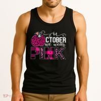 In October We Wear Pink Breast Cancer Pumpkin Tank Top thumb 3