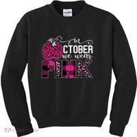 In October We Wear Pink Breast Cancer Pumpkin Kids Sweatshirt thumb 0