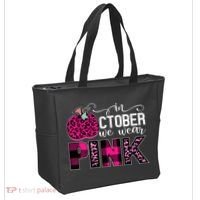 In October We Wear Pink Breast Cancer Pumpkin Tote Bag thumb 2