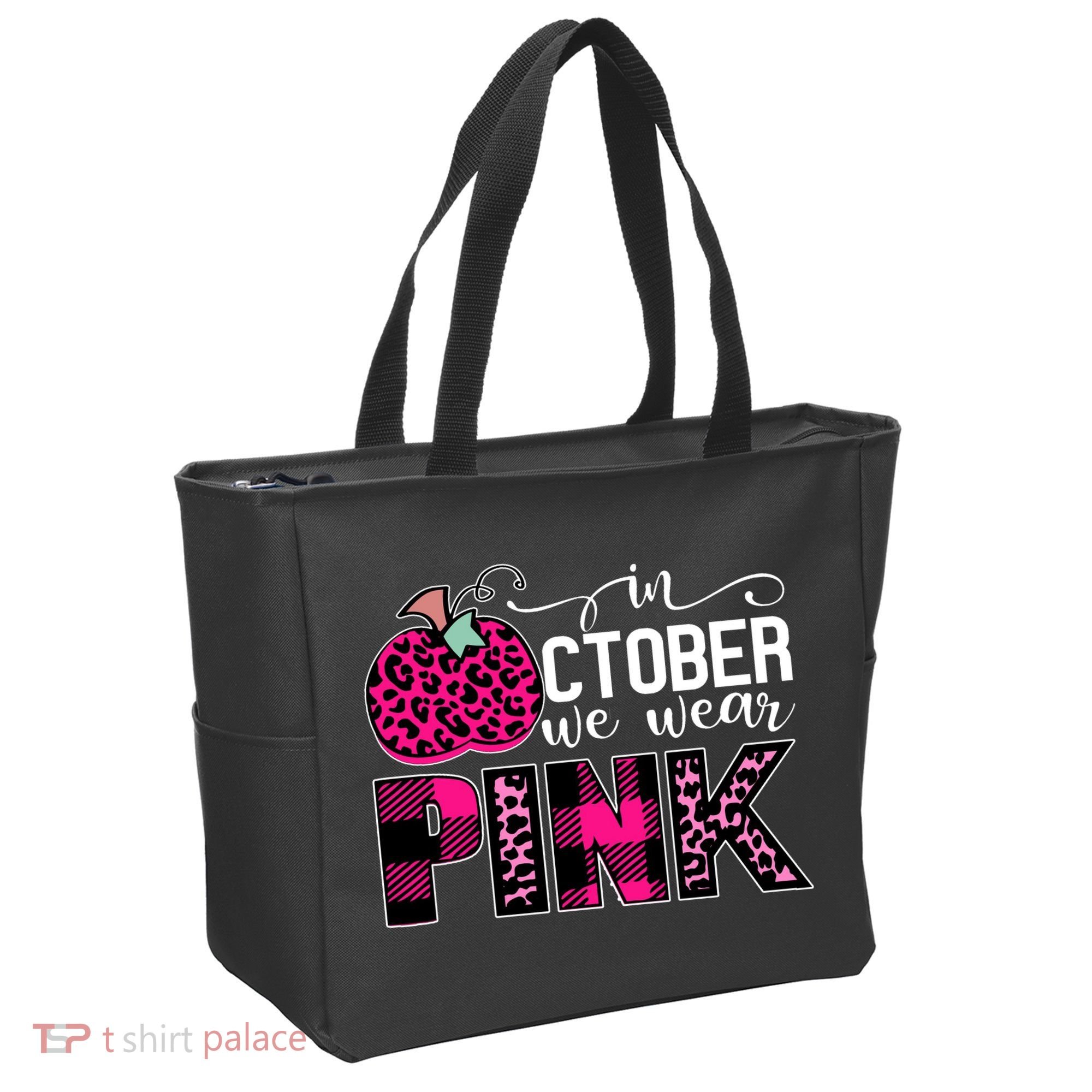 In October We Wear Pink Breast Cancer Pumpkin Tote Bag