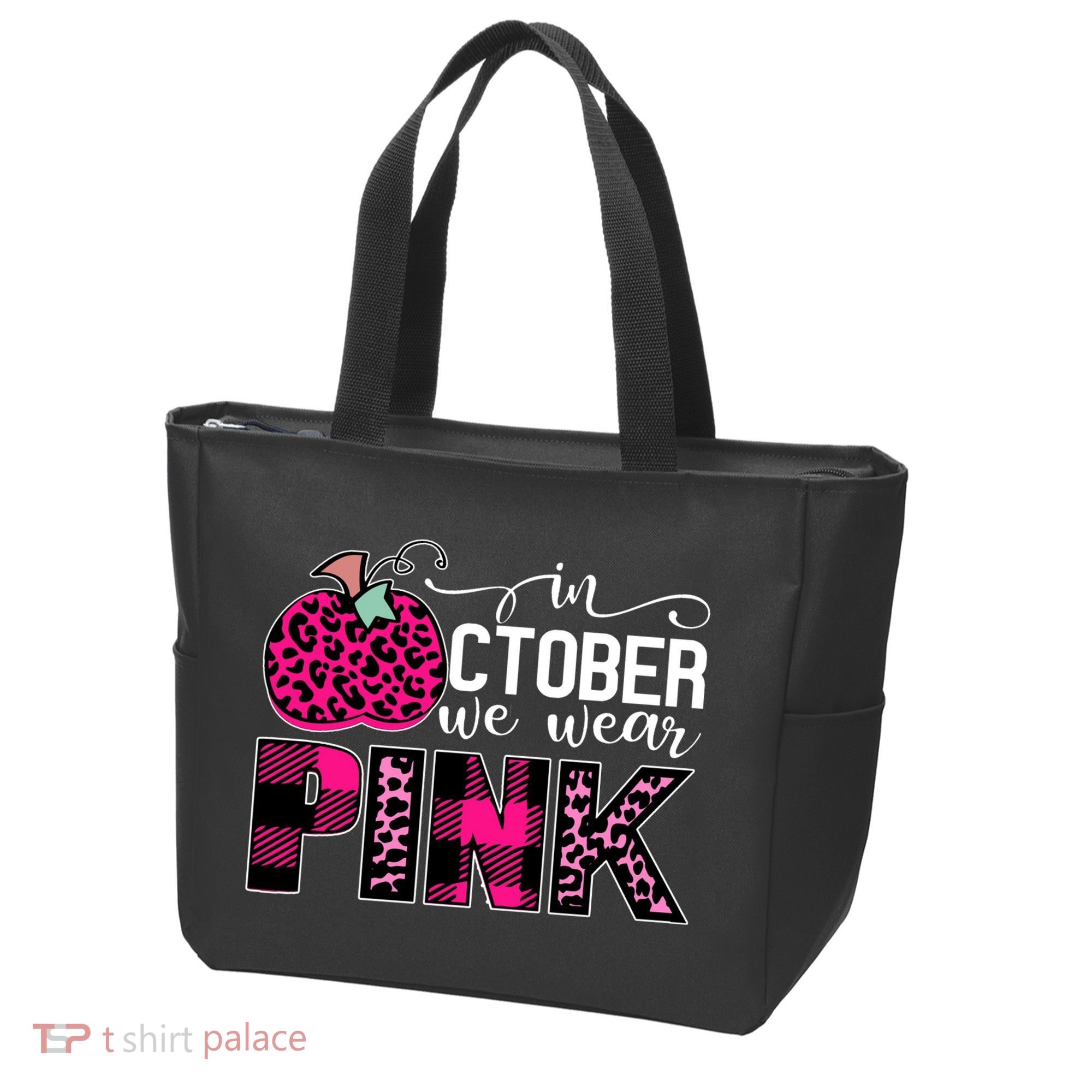 In October We Wear Pink Breast Cancer Pumpkin Tote Bag