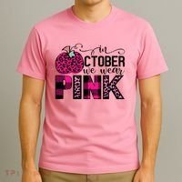 In October We Wear Pink Breast Cancer Pumpkin T-Shirt thumb 3