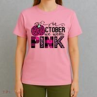 In October We Wear Pink Breast Cancer Pumpkin T-Shirt thumb 4