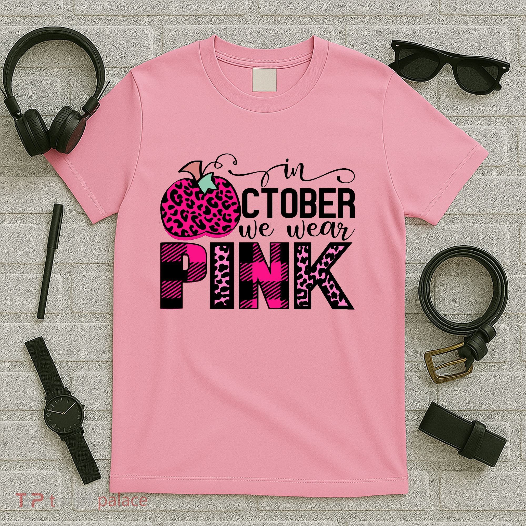 In October We Wear Pink Breast Cancer Pumpkin T-Shirt