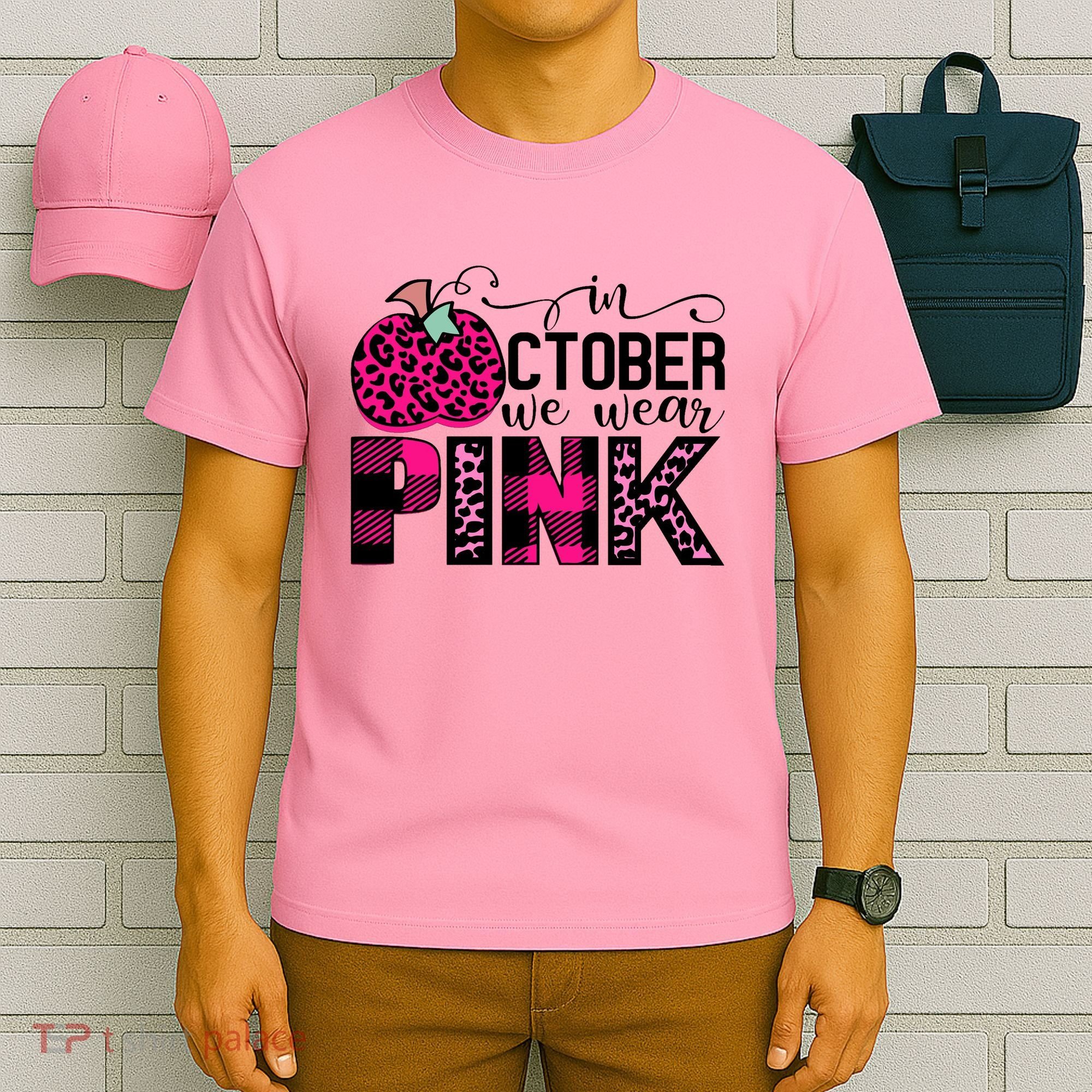In October We Wear Pink Breast Cancer Pumpkin T-Shirt