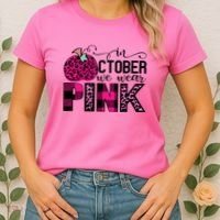 In October We Wear Pink Breast Cancer Pumpkin Women's T-Shirt thumb 2