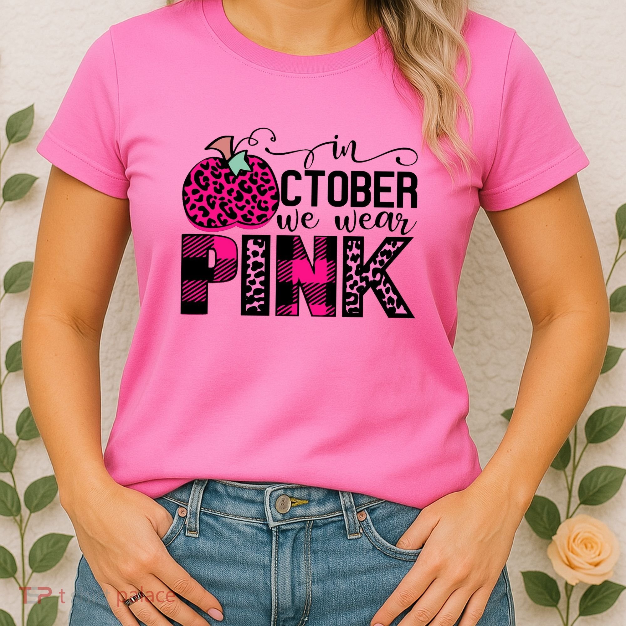 In October We Wear Pink Breast Cancer Pumpkin Women's T-Shirt