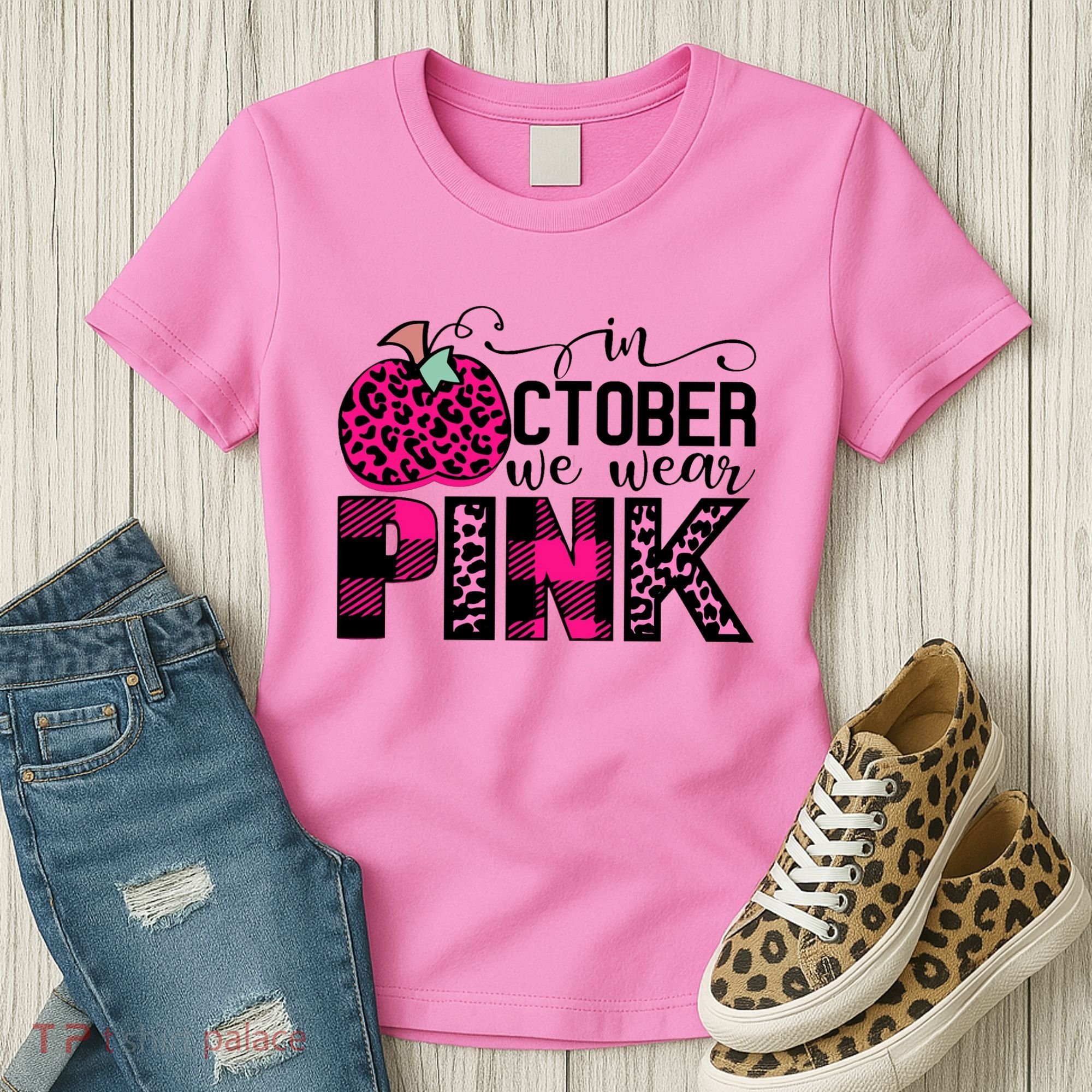 In October We Wear Pink Breast Cancer Pumpkin Women's T-Shirt