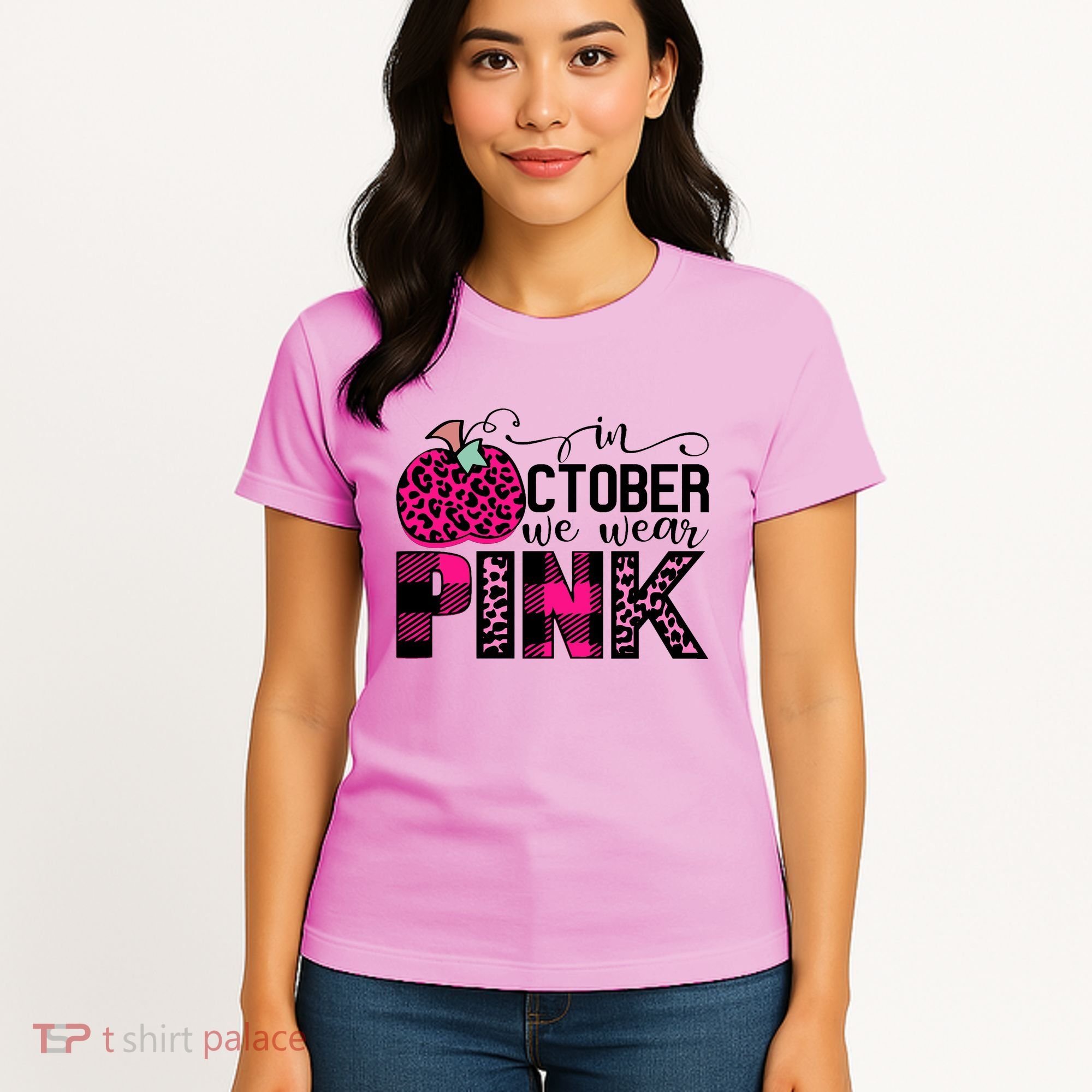 In October We Wear Pink Breast Cancer Pumpkin Women's T-Shirt