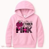 In October We Wear Pink Breast Cancer Pumpkin Kids Hoodie thumb 0