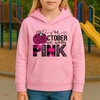 In October We Wear Pink Breast Cancer Pumpkin Kids Hoodie thumb 3