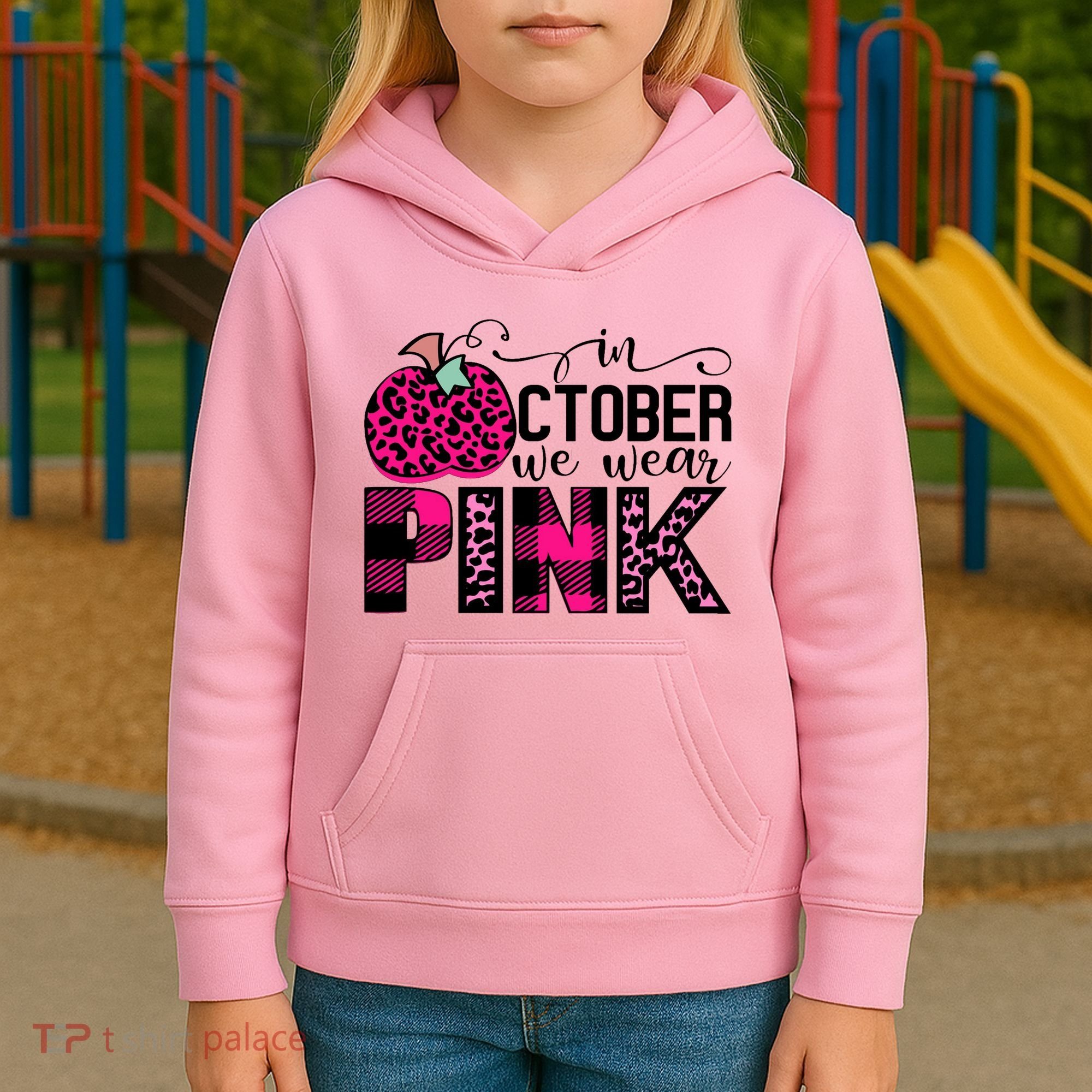 In October We Wear Pink Breast Cancer Pumpkin Kids Hoodie