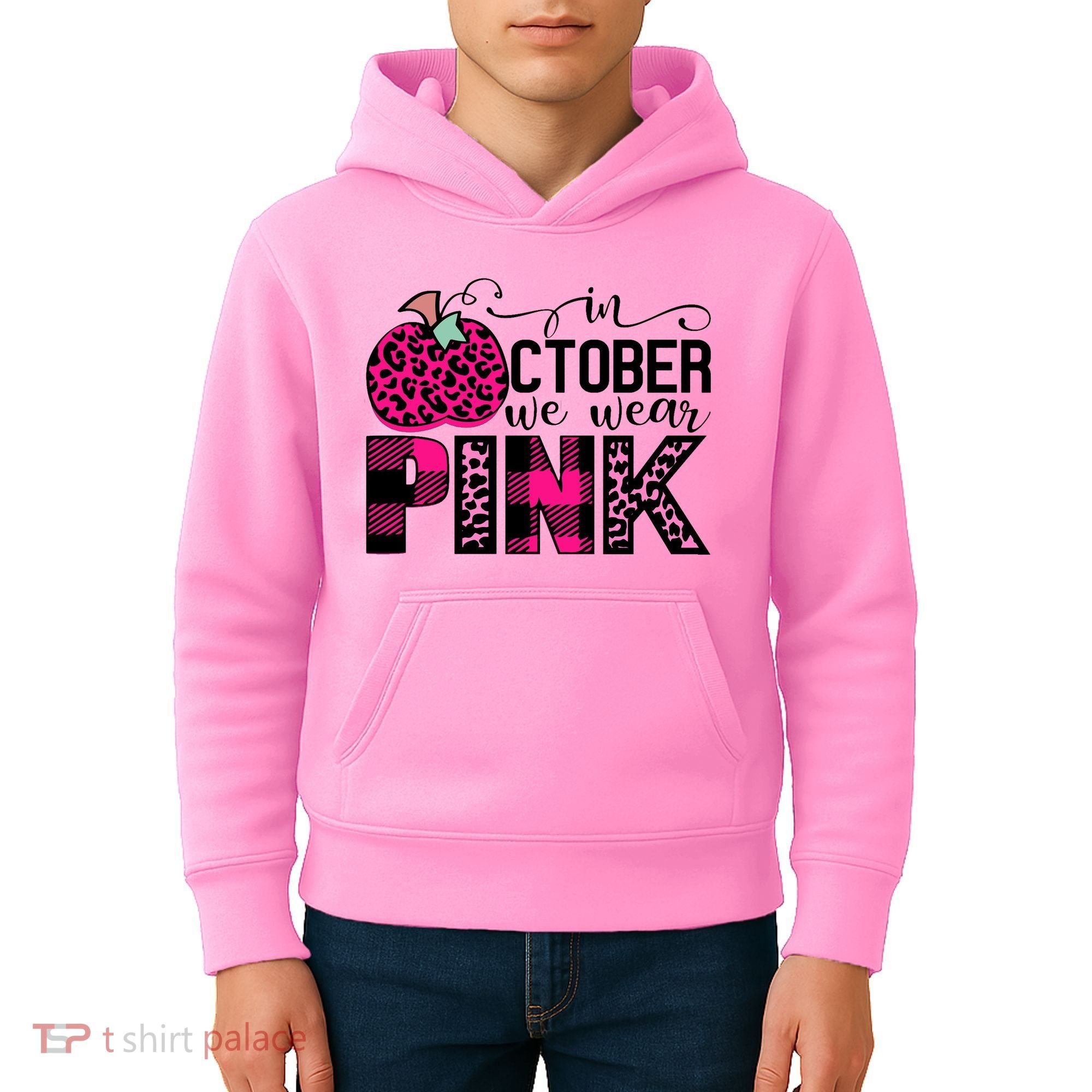In October We Wear Pink Breast Cancer Pumpkin Kids Hoodie