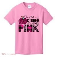 In October We Wear Pink Breast Cancer Pumpkin Kids T-Shirt thumb 0