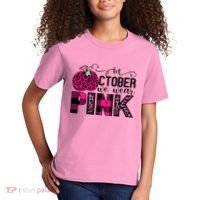 In October We Wear Pink Breast Cancer Pumpkin Kids T-Shirt thumb 2
