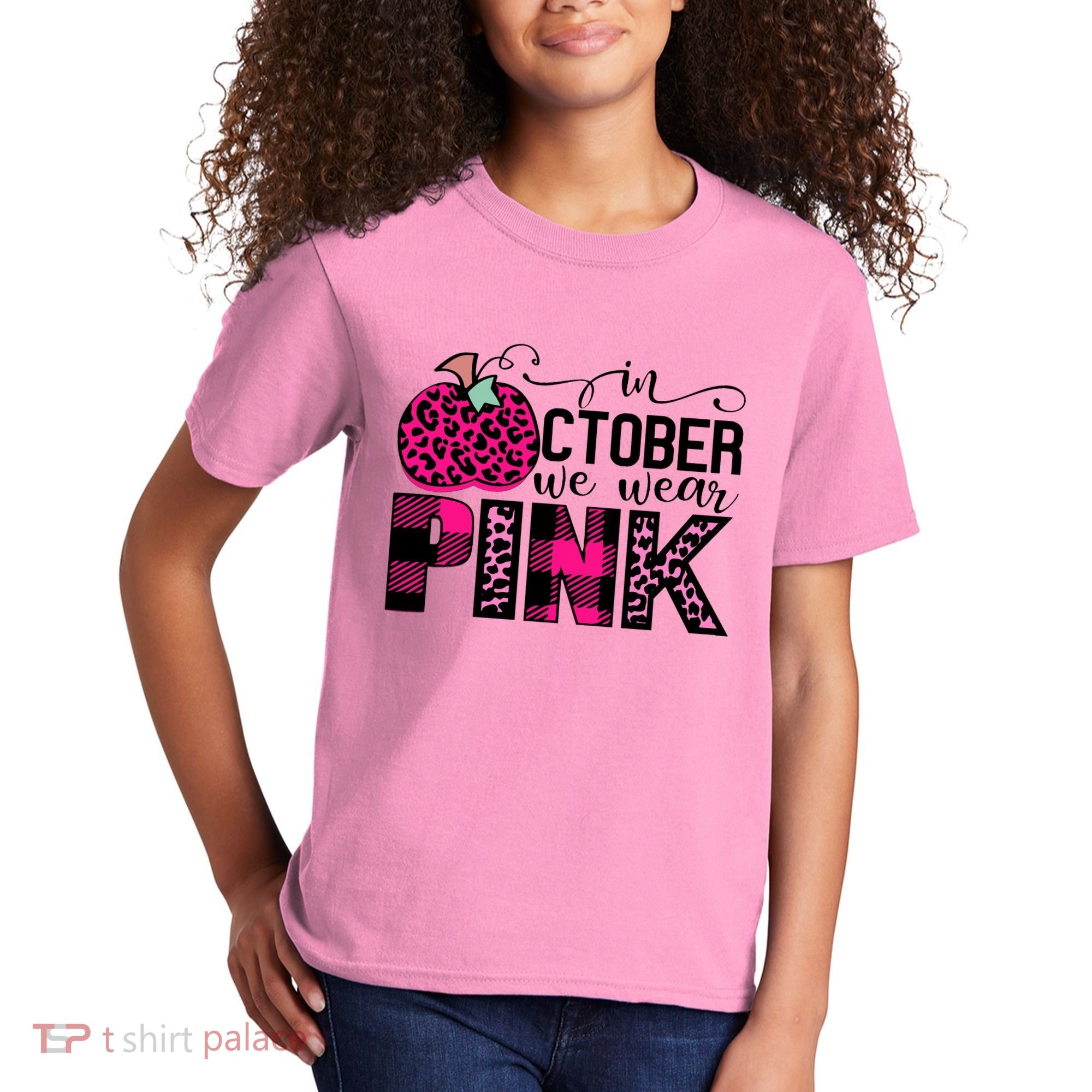 In October We Wear Pink Breast Cancer Pumpkin Kids T-Shirt