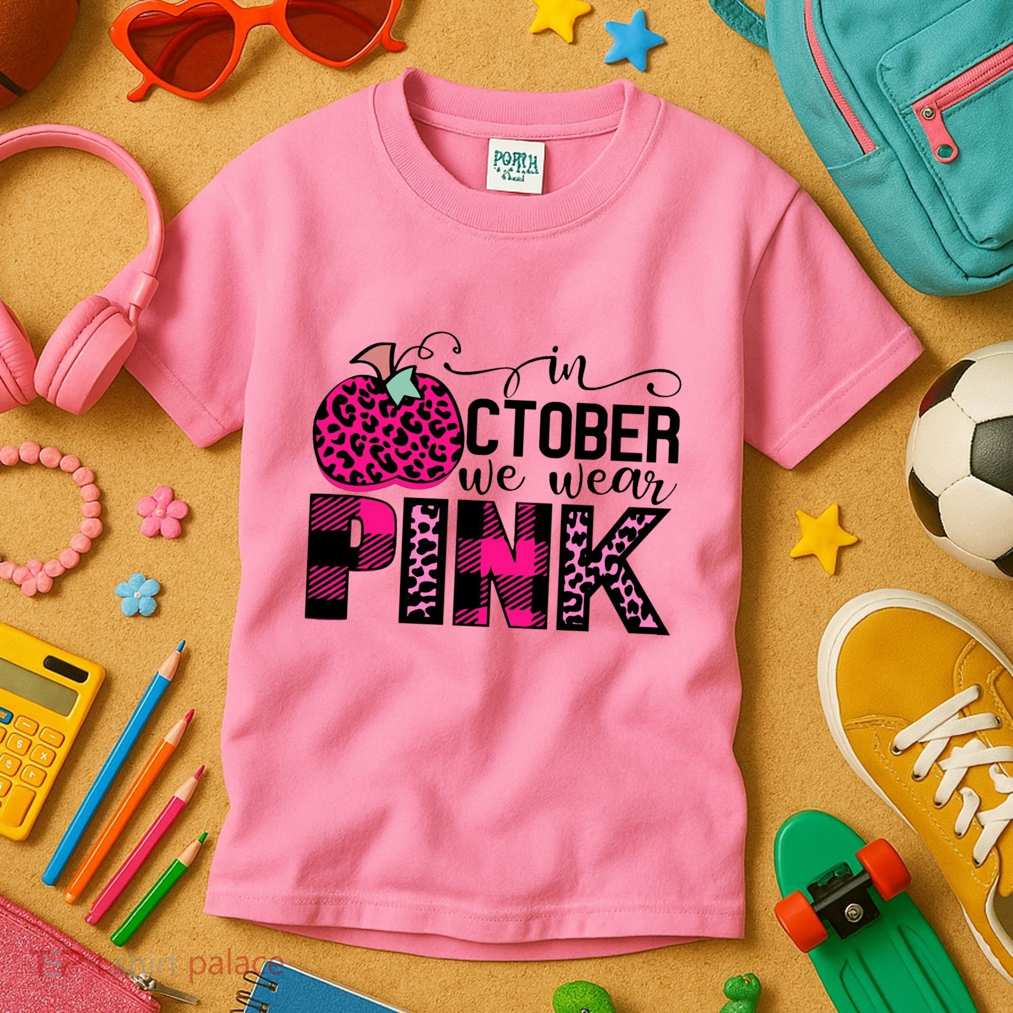 In October We Wear Pink Breast Cancer Pumpkin Kids T-Shirt