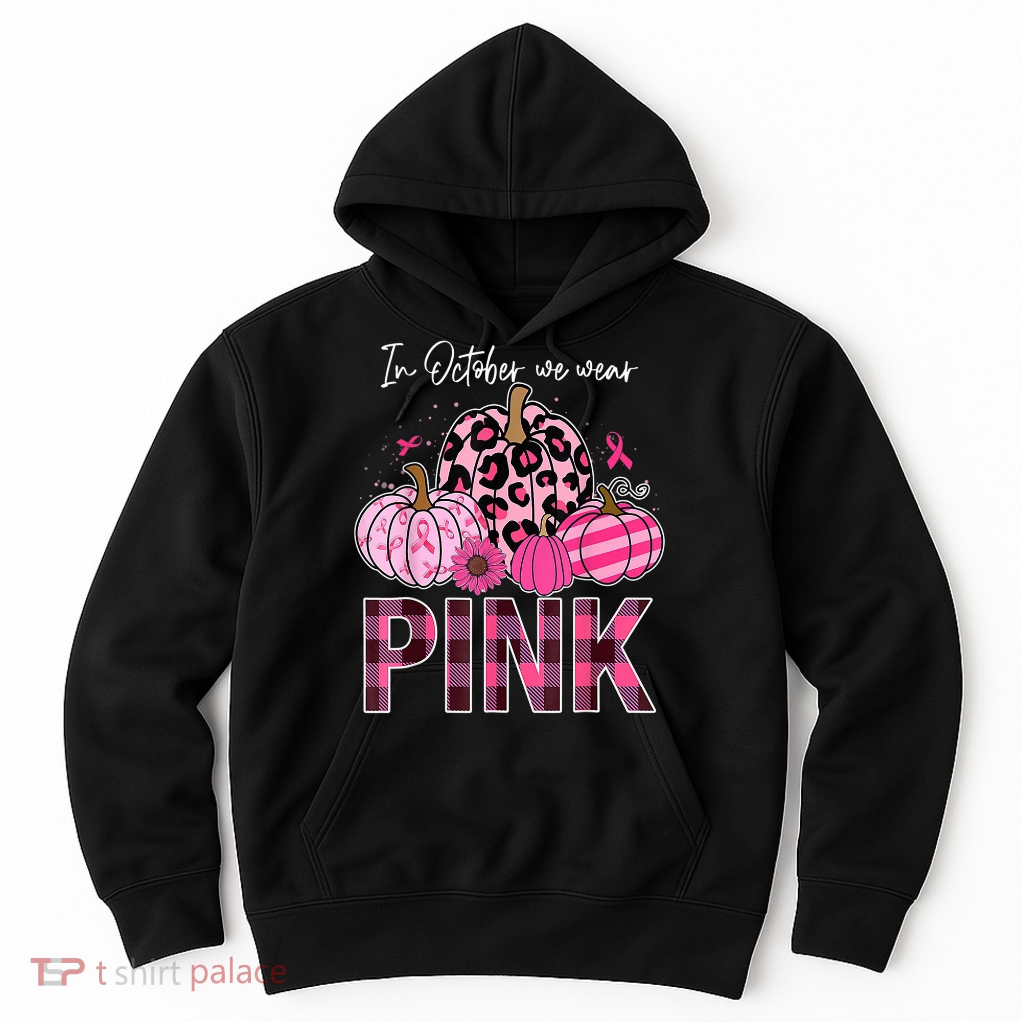 In October We Wear Pink Ribbon Leopard Pumpkin Breast Cancer Hoodie
