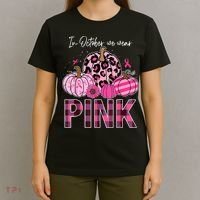 In October We Wear Pink Ribbon Leopard Pumpkin Breast Cancer T-Shirt thumb 4
