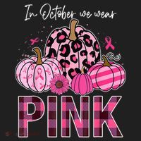 In October We Wear Pink Ribbon Leopard Pumpkin Breast Cancer Beanie thumb 2