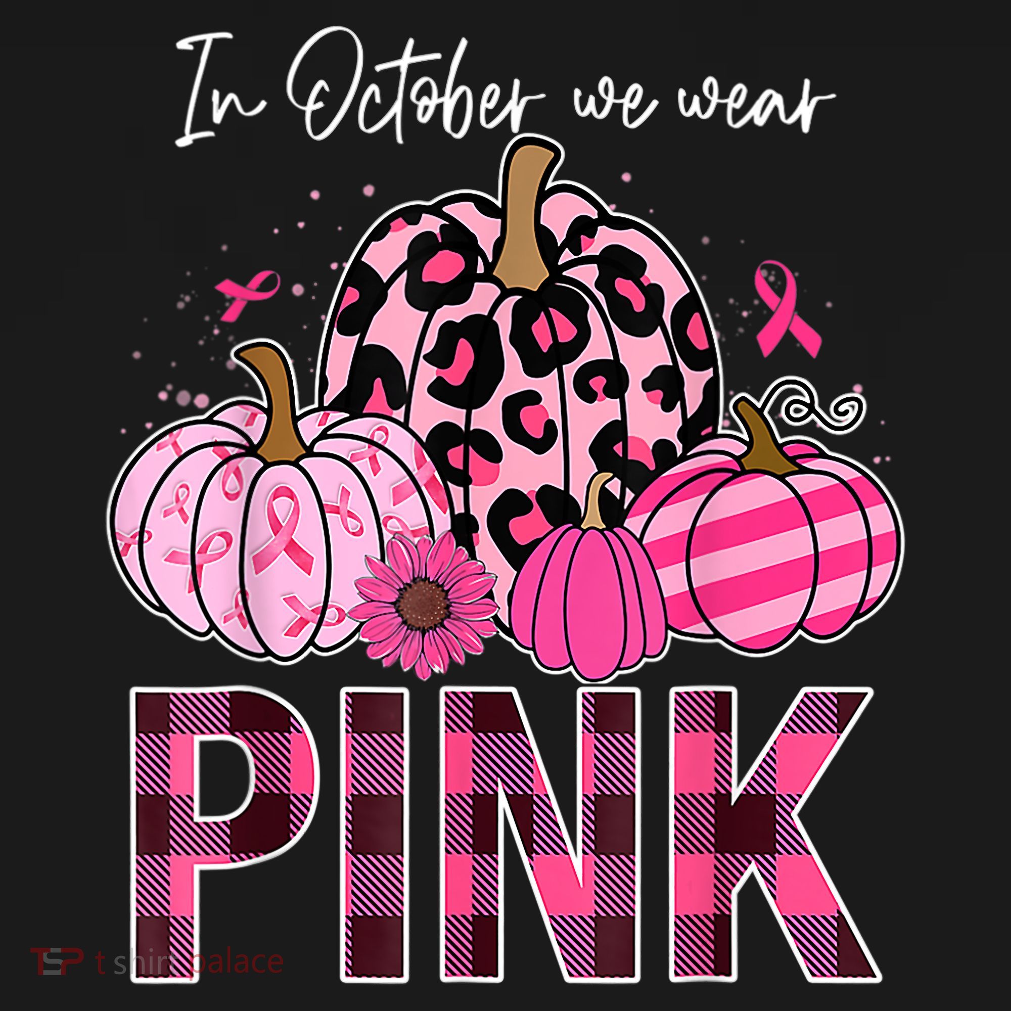 In October We Wear Pink Ribbon Leopard Pumpkin Breast Cancer Kids Sweatshirt