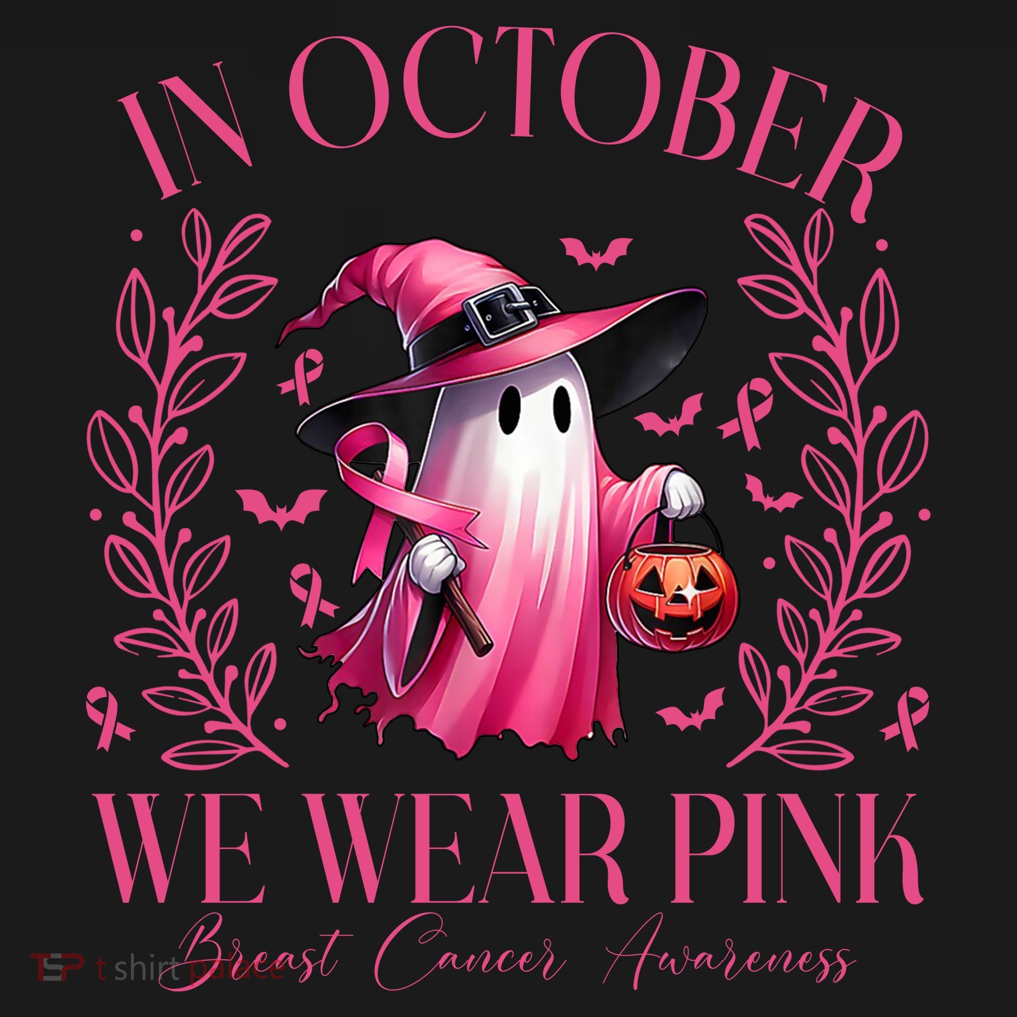 In October We Wear Pink Breast Cancer Awareness Halloween Ghost Backpack