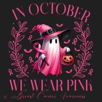 In October We Wear Pink Breast Cancer Awareness Halloween Ghost Beanie thumb 2