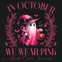In October We Wear Pink Breast Cancer Awareness Halloween Ghost Women's Hoodie thumb 2