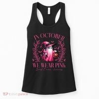 In October We Wear Pink Breast Cancer Awareness Halloween Ghost Women's Tank Top thumb 0