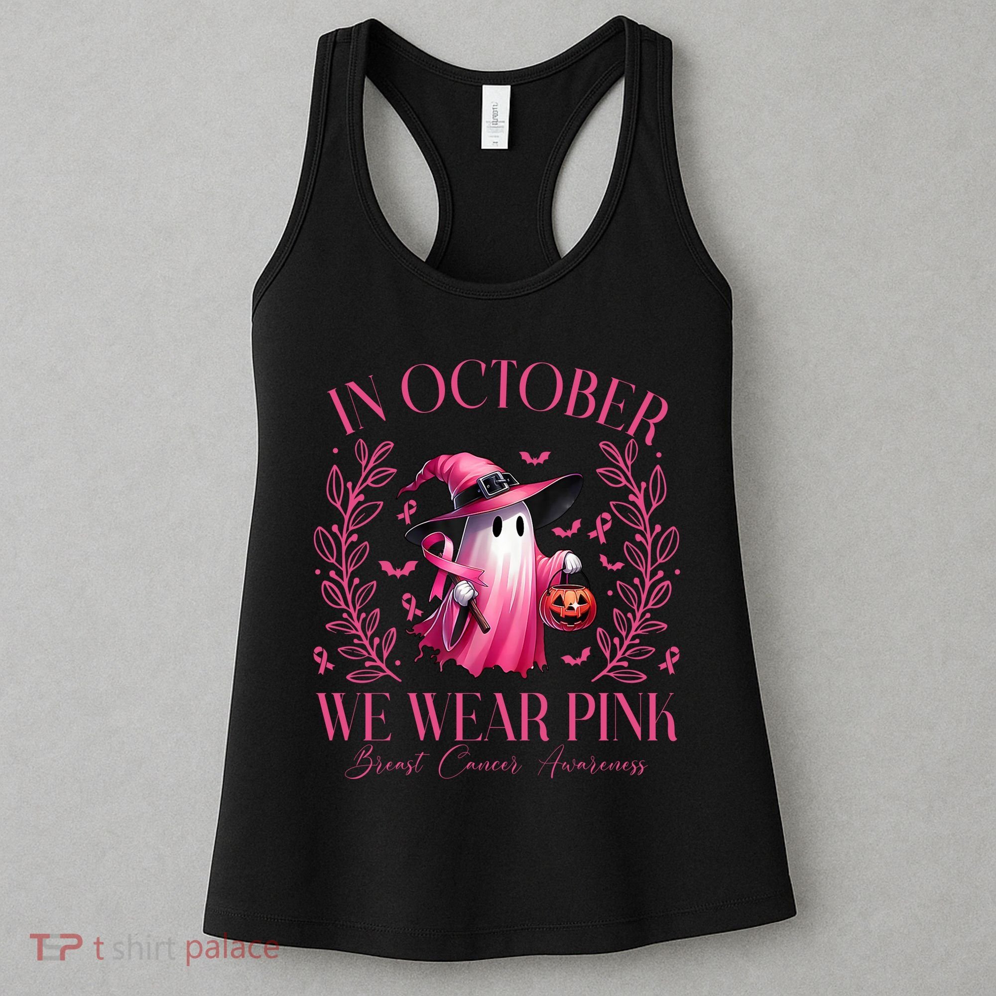 In October We Wear Pink Breast Cancer Awareness Halloween Ghost Women's Tank Top