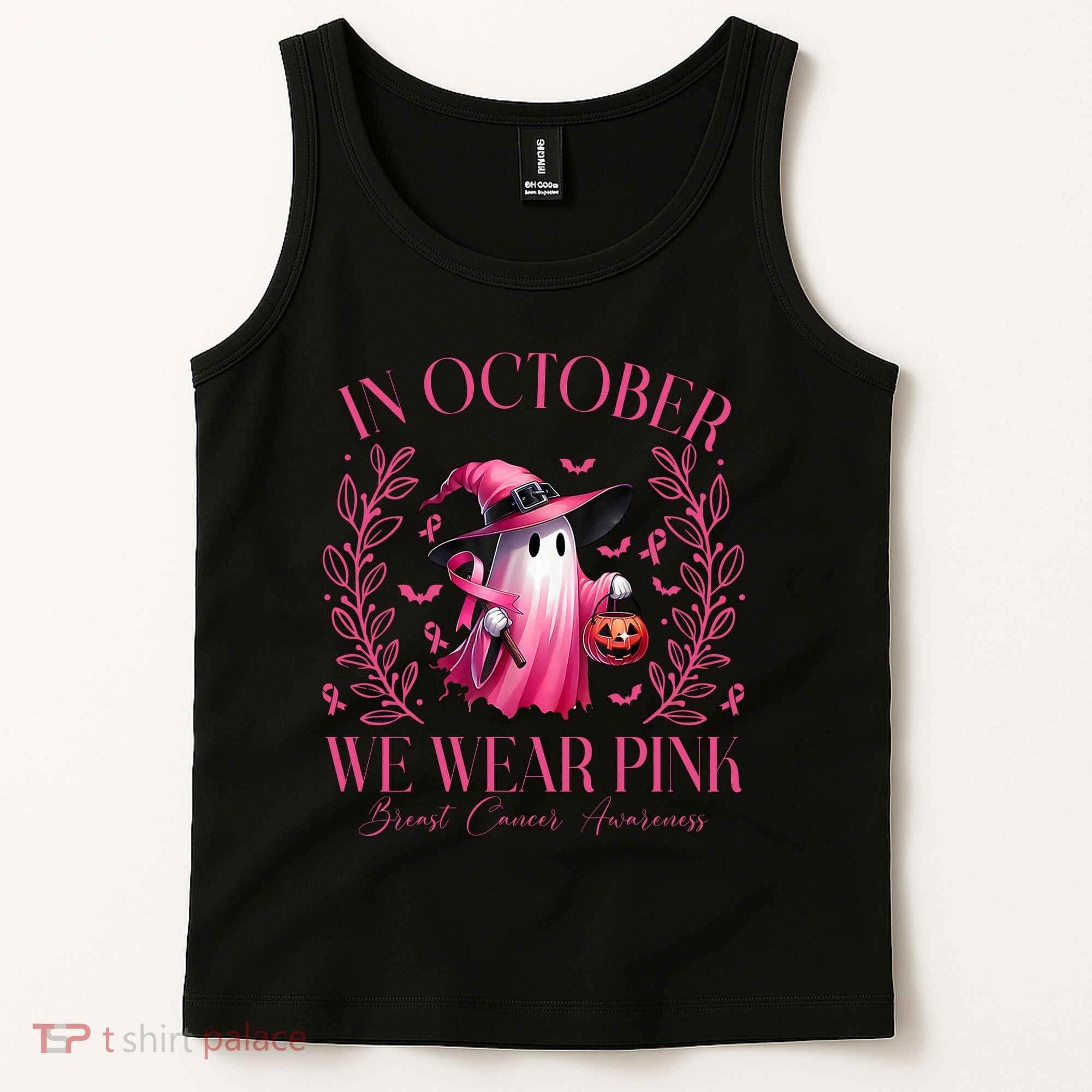 In October We Wear Pink Breast Cancer Awareness Halloween Ghost Tank Top
